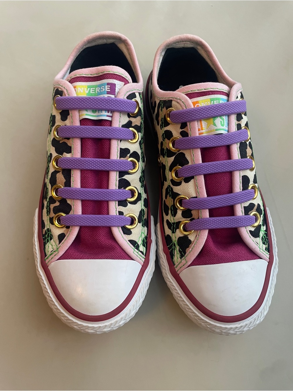 Converse Kids Low-Top Sneakers in Pink, Purple & Black Floral Leopard